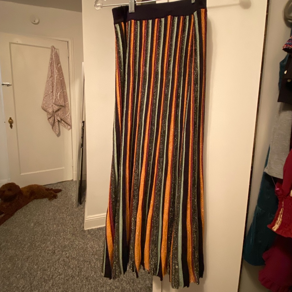 Several color Striped metallic panel midi skirt